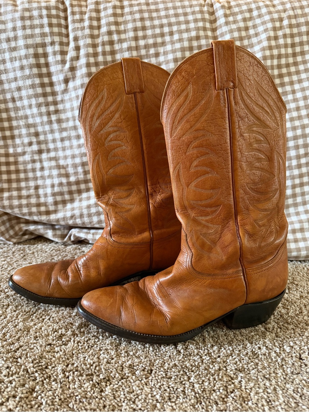 Nocona Chestnut Brown Leather Western Pull-On Boots
